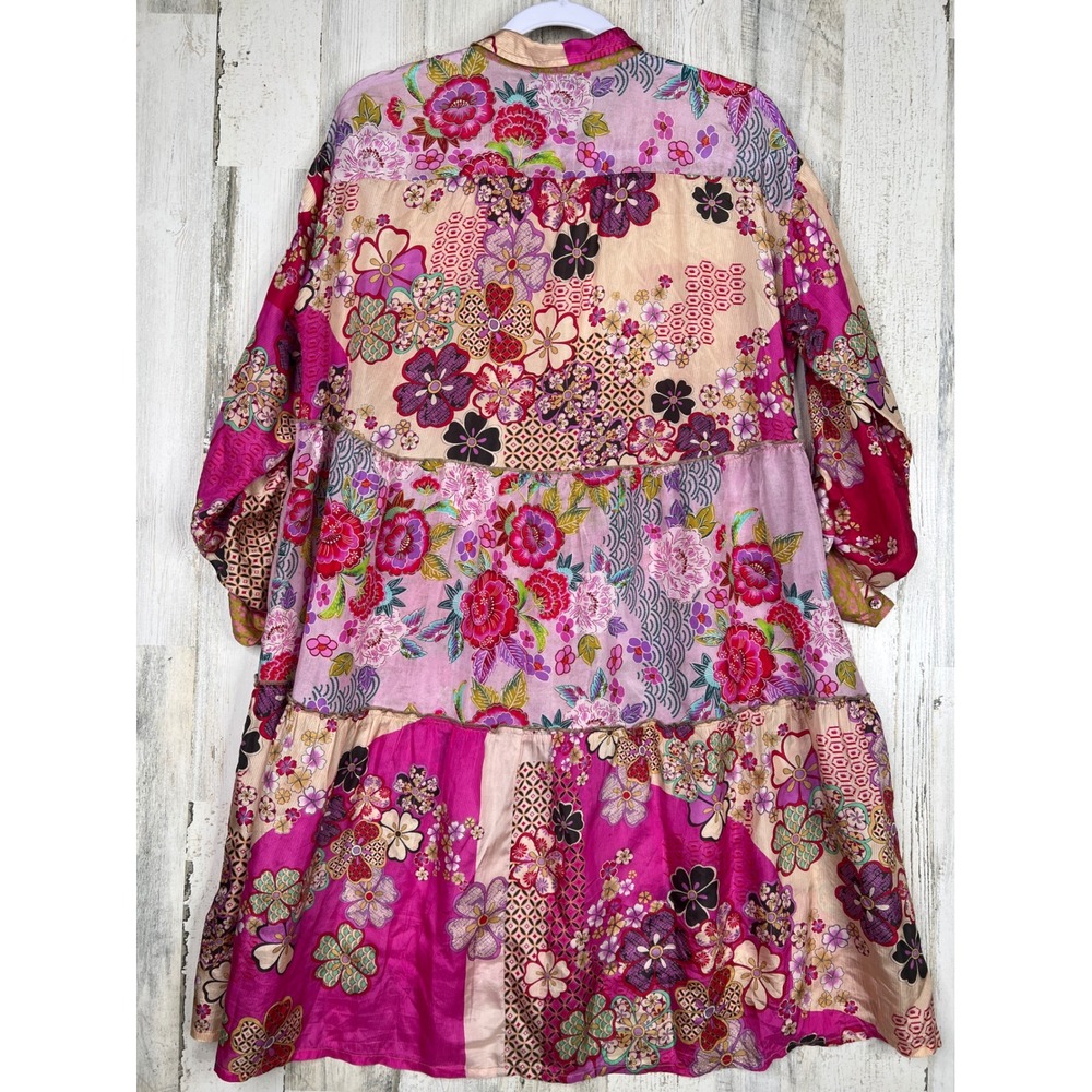 Johnny Was Silk Patchwork Floral Yama Jasmine Tiered Dress Women Large MSRP $248 - Picture 7 of 16